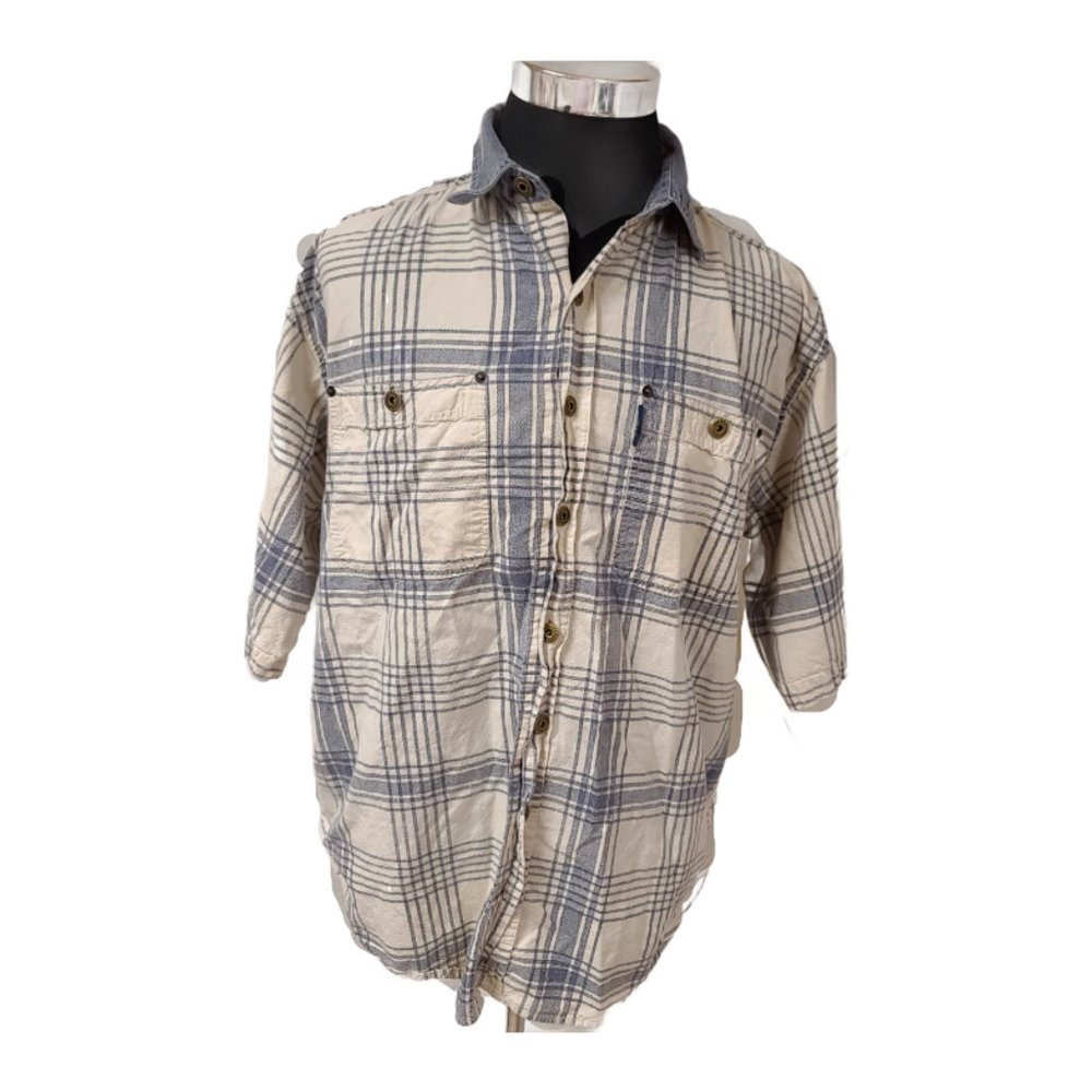 Courage Mens XL Blue Striped Short Sleeve Denim Collar Button Up Shirt